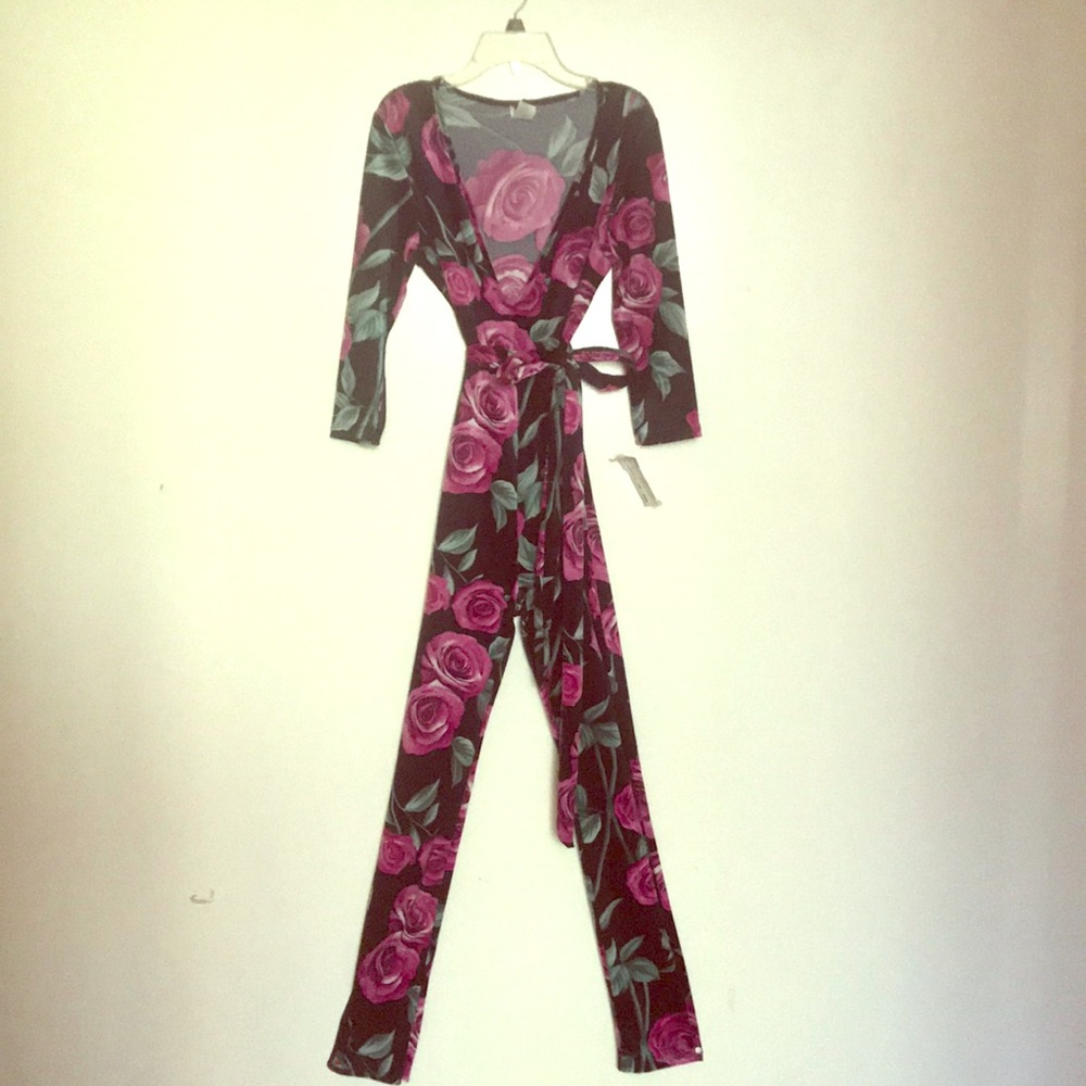 Velvet floral jumpsuit